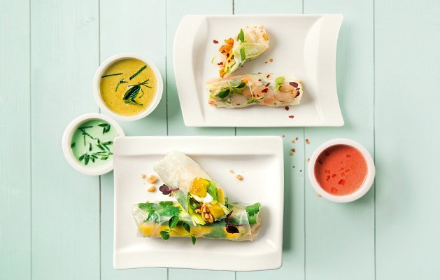 Vegetarische Loempia op Villeroy & Boch New Wave ontbijtbord